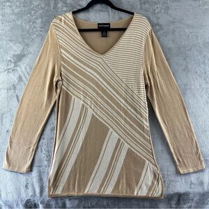 METRO Style Sweater Women’s L Tan & Ivory Long Sleeve Silk